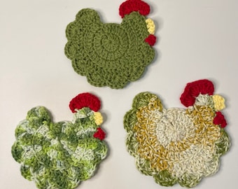 Crochet Chicken Coaster: 100% Cotton, Farmhouse Decor