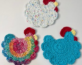 Crochet Chicken Coaster: 100% Cotton, Farmhouse Decor