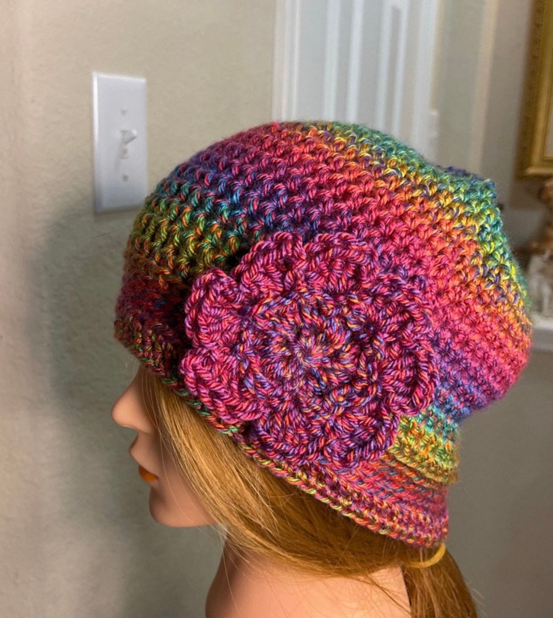 Crochet Beanie Hat With Flower - Etsy