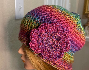 Crochet Beanie Hat With Flower