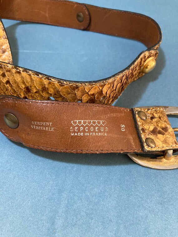 Vintage Made in France Sepcoeur Snake Skin Belt From 1980s. 