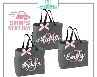 Set of 7 Bridesmaid Tote Bags, Maid of Honor Tote, Personalized Bridesmaid Bags, Bridal Party Bridesmaid Gifts