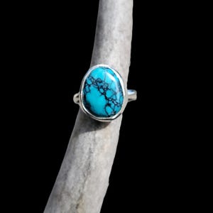 Oldstock 1980s Hubei Spiderweb Matrix Turquoise Ring, Size 4 1/2, R228