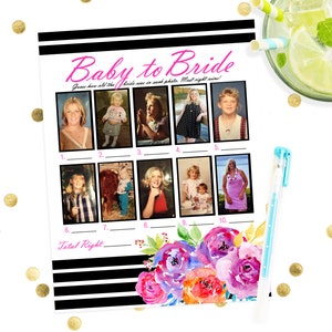 Flowers and Stripes Bridal Shower or Bachelorette Party Games (5 Pack)