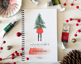 Christmas Watercolor Workbook: Paintable Holiday Coloring Book