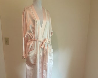 Peignoir Set Christian Dior Nightgown and Robe Medium with Lace Pink Long Sleeves Scoop Neck ..