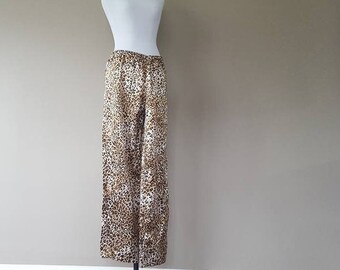 S/M / Sleep Pants / Pajama Bottoms / Animal Print / Leopard / Satin / Small/Medium