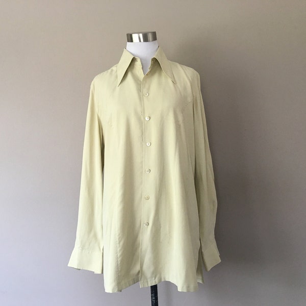 SILK Blouse Small Maternite Tea Green Long Sleeve Front Button  Vintage Apparel