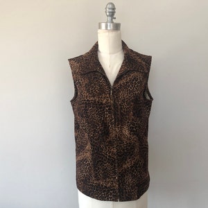 Size 10 BRIGGS Animal Print Leopard Zipper Sleeveless Vest Vintage