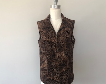 Size 10 BRIGGS Animal Print Leopard Zipper Sleeveless Vest Vintage Apparel