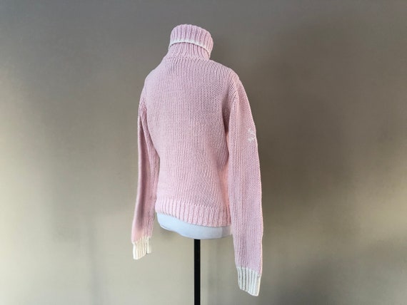 Pullover Sweater  Medium SO Pink Turtleneck Snowf… - image 5