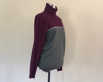 Pullover Medium Calvin Klein Turtleneck Colorblock Gray Burgundy Long Sleeve Vintage Apparel