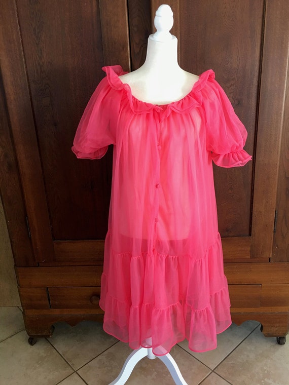 Robe Medium Chiffon Gorgeous 1950's Pink Sheer..