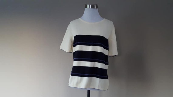 Pullover Medium Casual Corner Black White Striped… - image 7