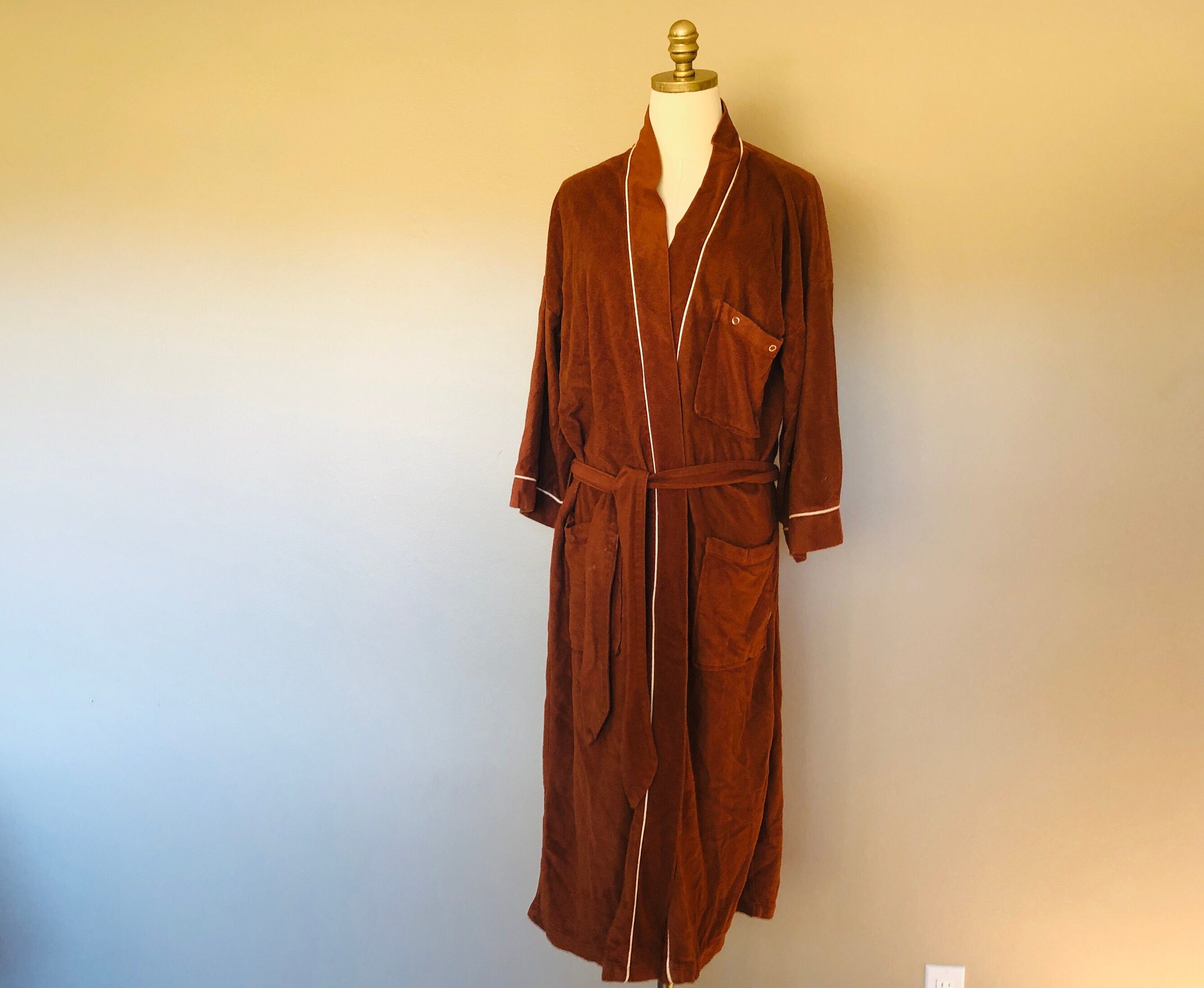 Robe One Size Harcourt Mens Brown Robe With Pockets Double Tie Etsy