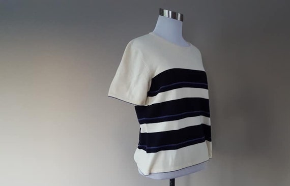 Pullover Medium Casual Corner Black White Striped… - image 1