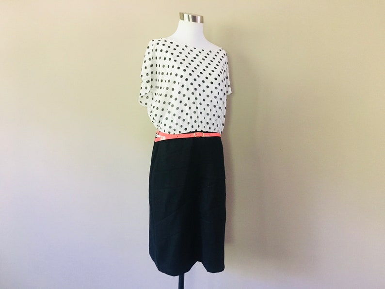 Dress Extra Large Polka Dot Black White Coral Belt Vintage Apparel