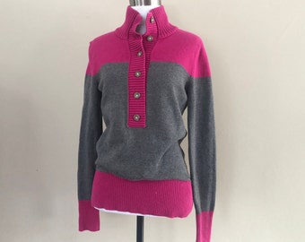 Pullover Small Eddie Bauer Pink Grey Green MockNeck Long Sleeve Vintage Sweater