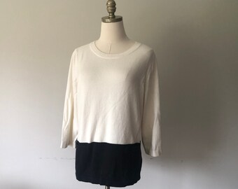 Pullover XL Talbots Black White Cotton Blend Half Sleeve Crew Neck Vintage Apparel