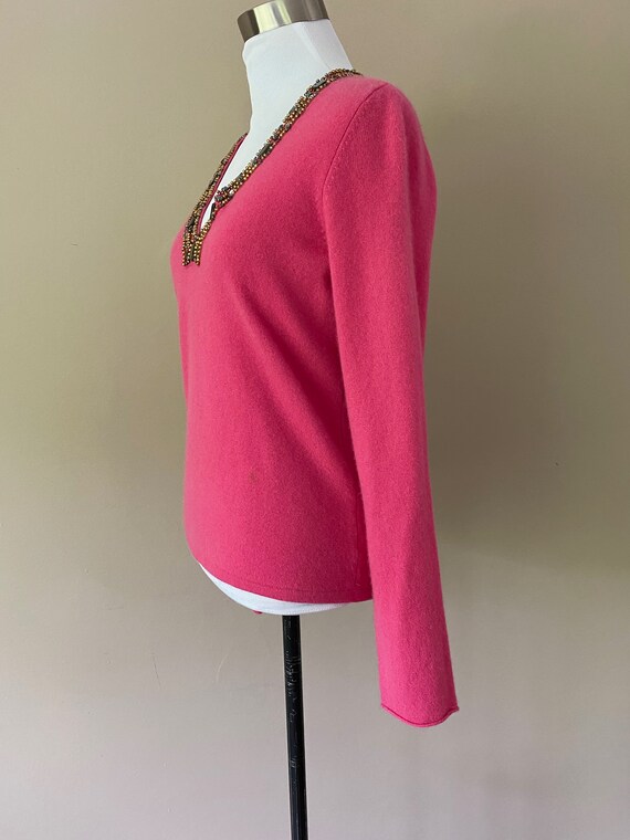 CASHMERE Pink Sweater Small With Jewels... - image 6