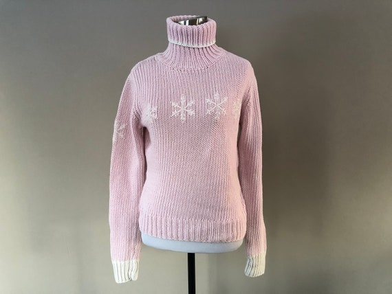 Pullover Sweater  Medium SO Pink Turtleneck Snowf… - image 1