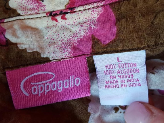 Shirt Large Pappagallo Brown Pink Floral Cotton S… - image 8