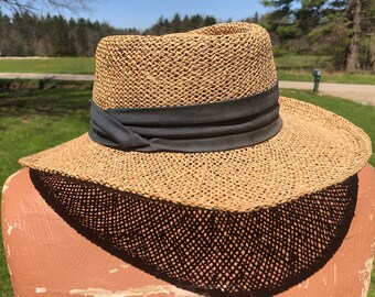 Hat Straw Large Summer Club Mens Brown Tan Beige Brimmed Vintage Headwear