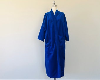 Blue Robe One Size Bill Blass Made In USA Shawl Wrap Kimono Style Outer Tie Pockets Vintage