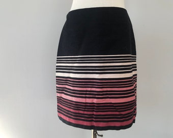 Skirt Size 10P Loft Outlet Petite Black White Pink Stripes  Back Zipper Vintage Workwear Apparel