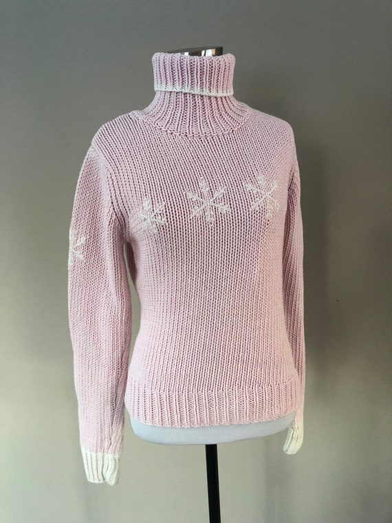 Pullover Sweater  Medium SO Pink Turtleneck Snowf… - image 10