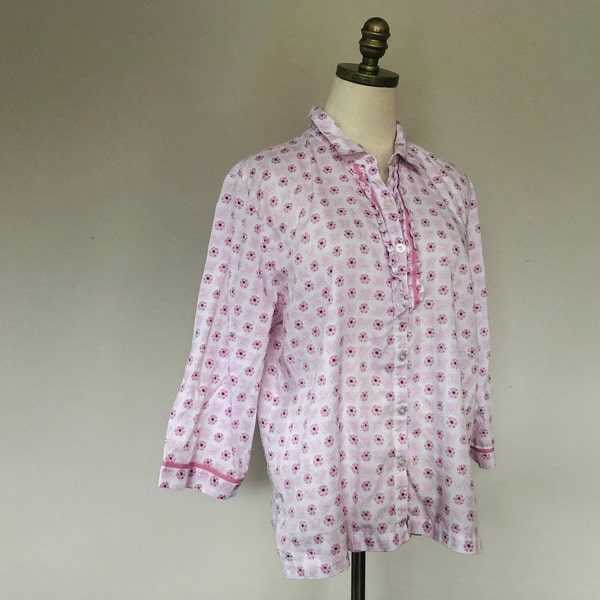 Bed Sleep Shirt Large Charter Club Intimates Pink Floral Cotton Long Sleeves Vintage