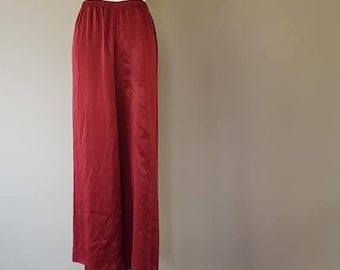 Sleep Pants Small Maroon Cranberry Wine Red Bed Bottoms Two Pockets Pajama Pants Elastic Waist Vintage Lingerie