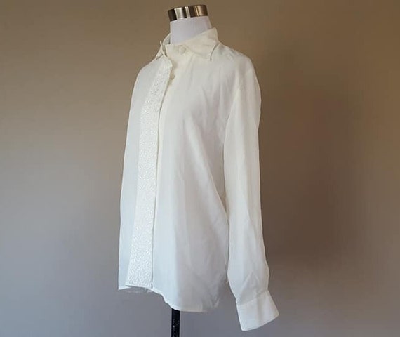 Blouse Size 6 Alexandria White Long Sleeved  Poly… - image 2