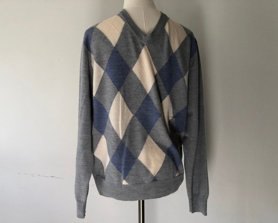 Pullover Medium Joseph A Bank Merino Wool Gray Blue Beige Argyle