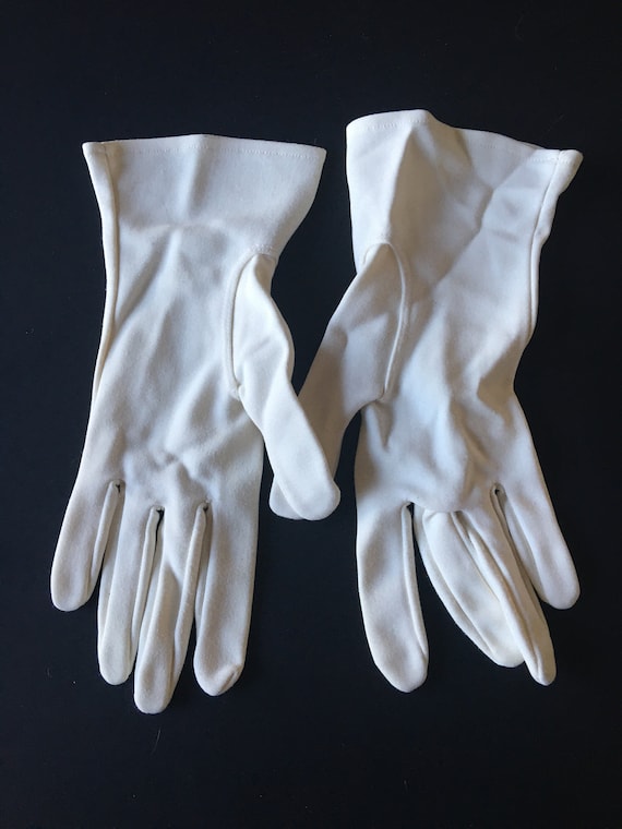 Gloves Medium White Cotton 9.5 Inches Long Vintag… - image 2