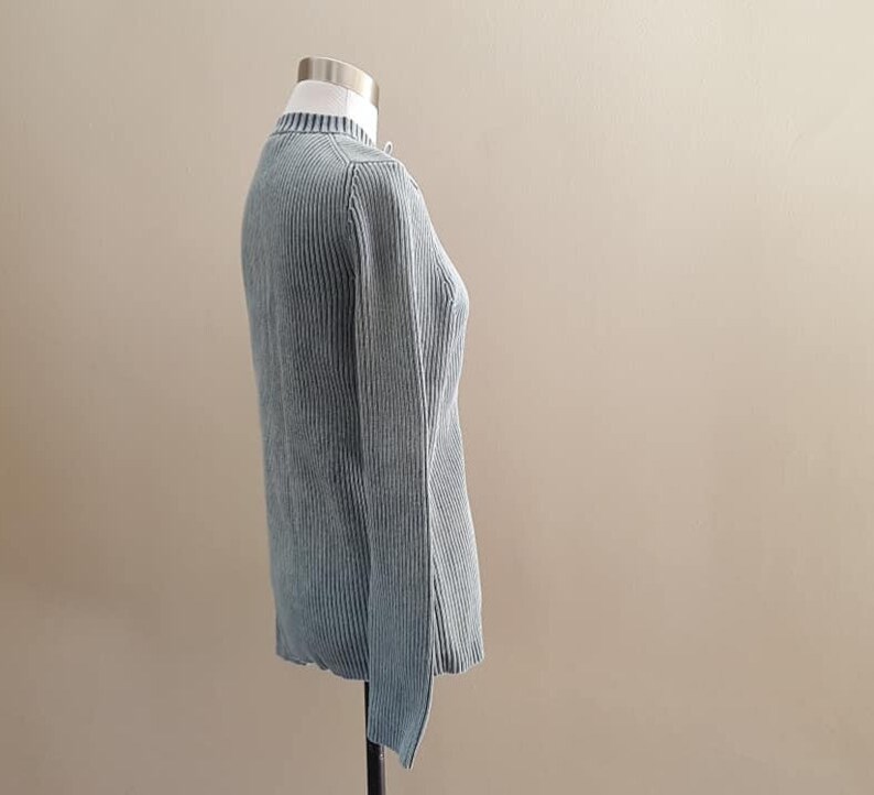 Pullover Medium Express Blue Made In Japan Henley Threaded Collar Long Sleeves Vintage Clothing