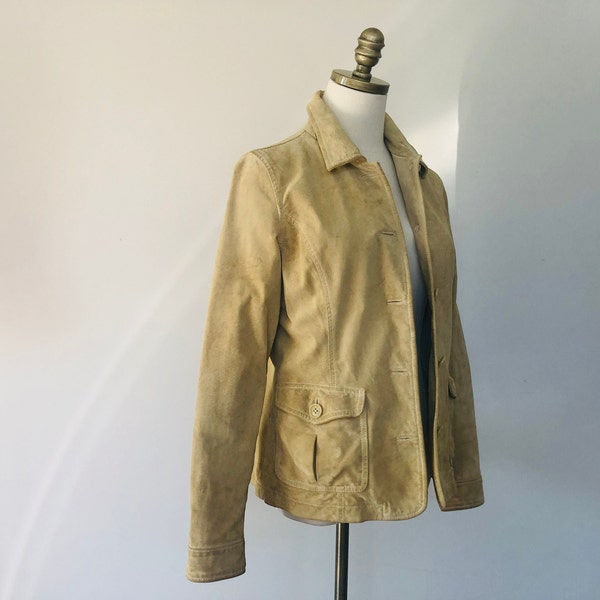 Jacket Medium Eddie Bauer Seattle Suede Beige Buff Vintage Apparel Outerwear