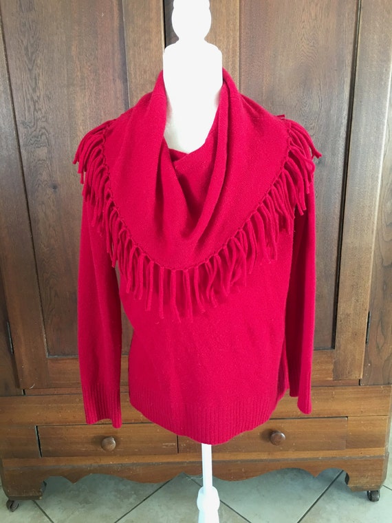 CASHMERE Sweater Large Red Peck and Peck Shawl Col