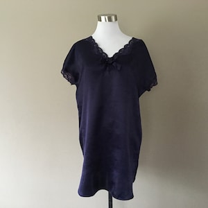 Sleep Shirt Small Petite Victoria&#39;s Secret Gold Label Navy Blue Satin Short Sleeves Vintage Lingerie