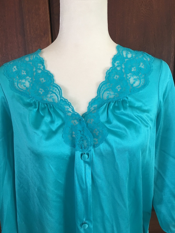 M / Vanity Fair Robe Vintage / Aqua Blue /Short /… - image 3