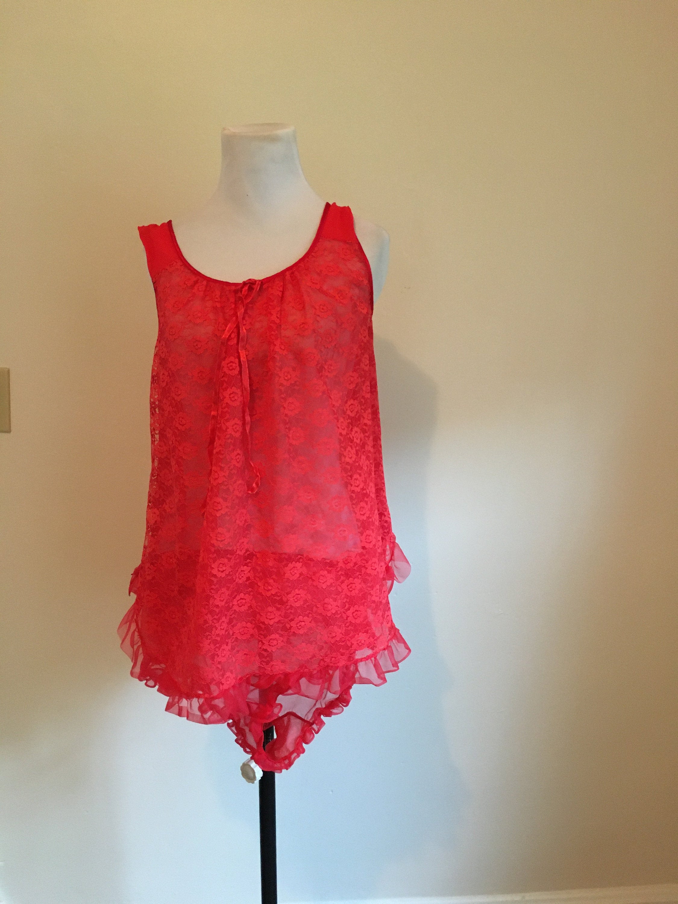 Babydoll Medium Orange Chiffon  Vintage Lingerie ..