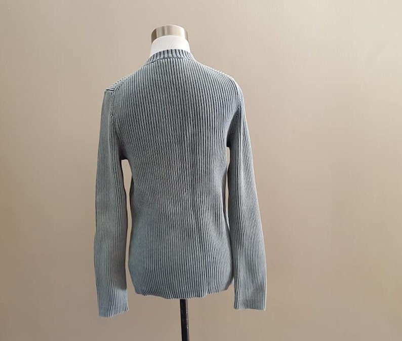 Pullover Medium Express Blue Made In Japan Henley Threaded Collar Long Sleeves Vintage Clothing