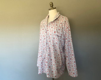 Sleep Shirt Plus Size 3X Adonna Sleepwear Floral Pink Pajama Shirt Sleep Top Breast Pocket Button Front Vintage Lingerie