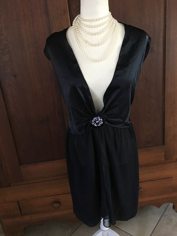 Satin Black Sheer Rhinestones Small Victoria/'s Secret Nightgown