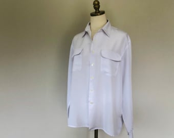 Blouse XL Rosemary and Ivy White No Iron Polyester Long Sleeves Button Front Wing Tip Collar Pockets Vintage Apparel