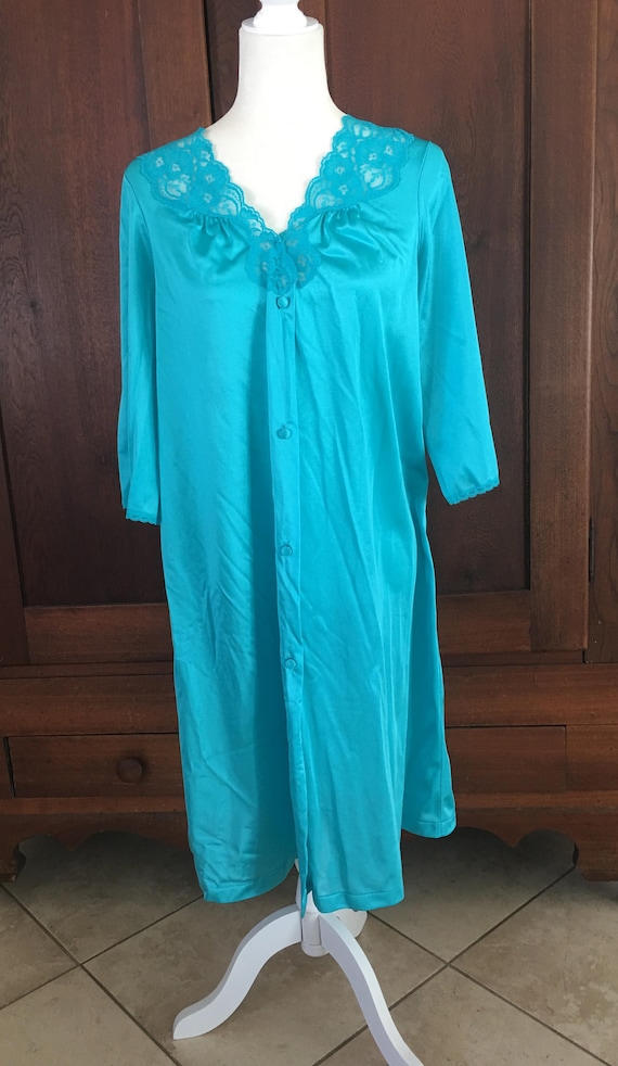 M / Vanity Fair Robe Vintage / Aqua Blue /Short /… - image 1