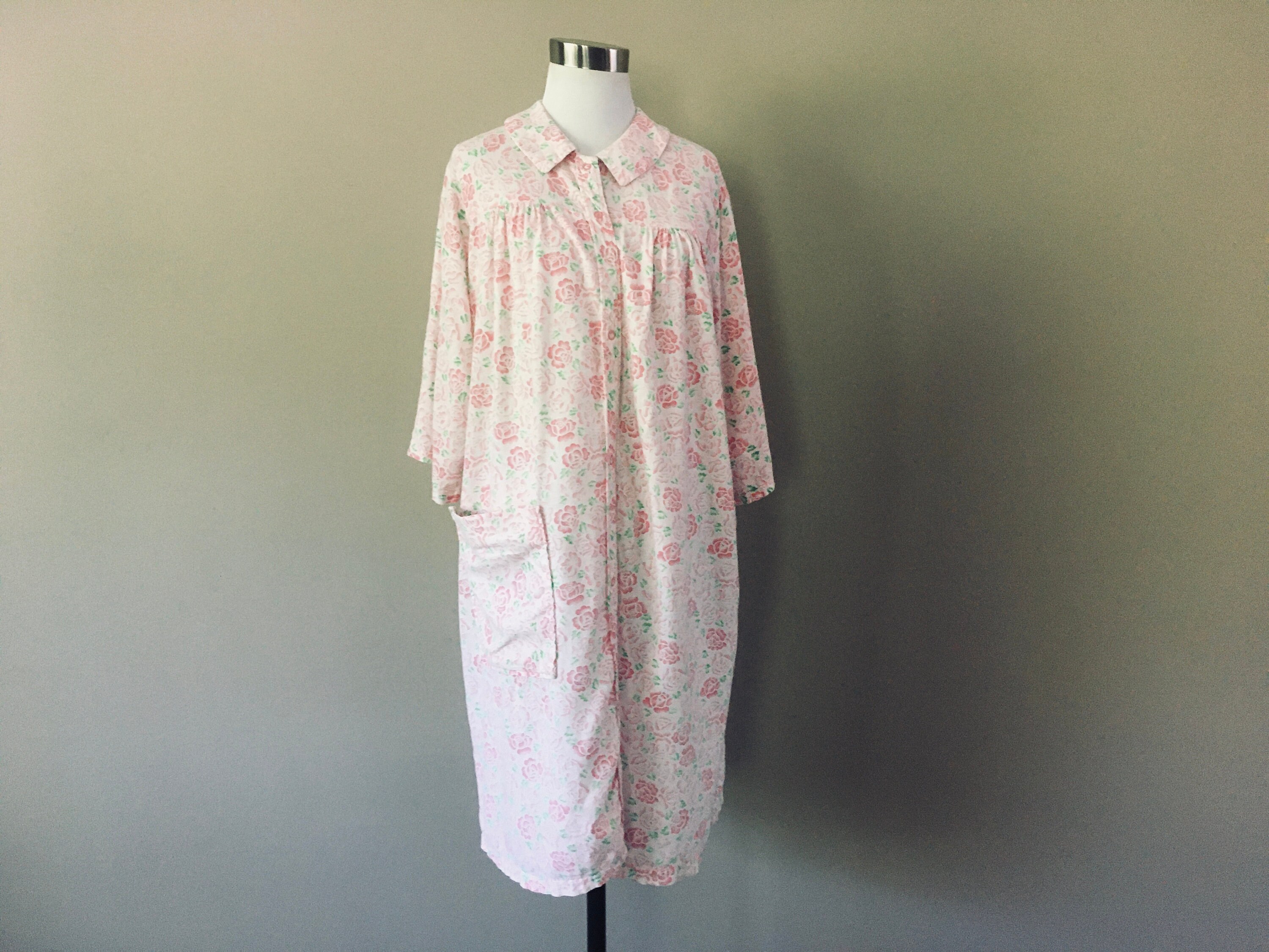 House Dress Duster Robe Large JC Penney Pink Green Floral Etsy