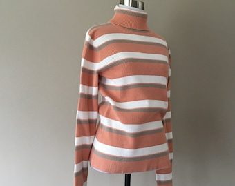 Pullover Medium Petite Casual Corner Striped Turtleneck Long Sleeves Vintage Sweater