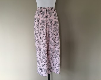 Calças de dormir Plus Size 1X Rosa Preto Estampa Floral Cama Bottoms Loungewear Descansando Wear Vintage Sleepwear
