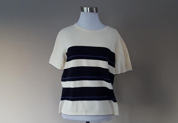Pullover Medium Casual Corner Black White Striped… - image 2